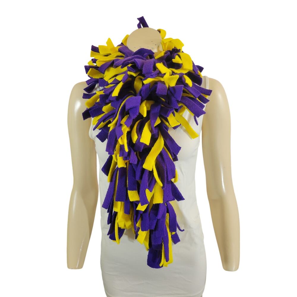 Handmade fleece scarf‎ Tassel tied Purple & Gold very warm